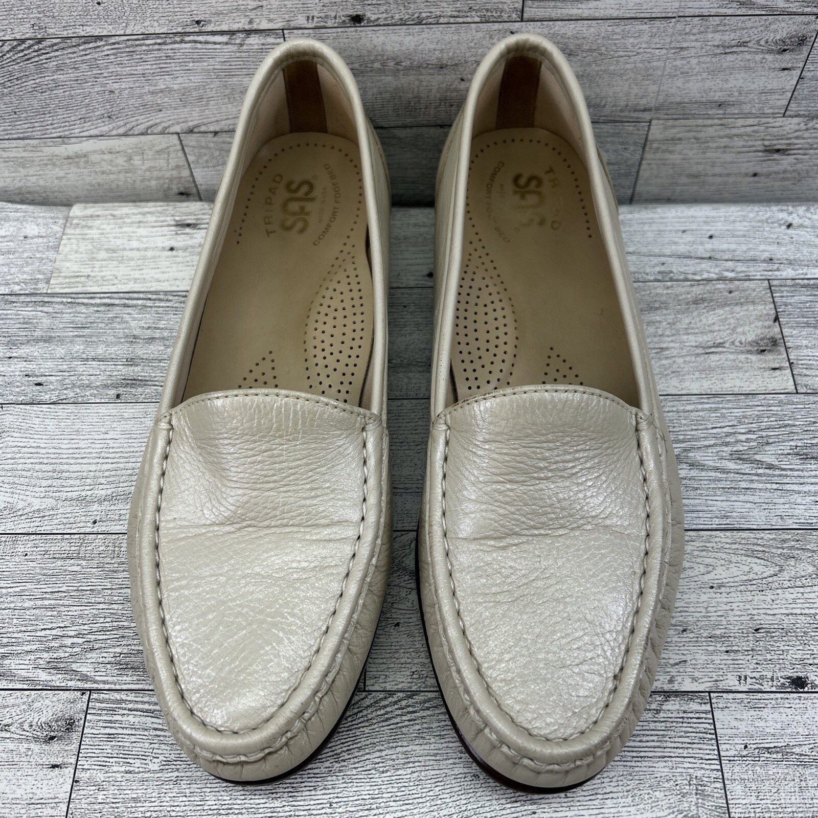 SAS Womens 8N Tripad Comfort Simplify Leather Loafer Slip On Shoes Pearl White