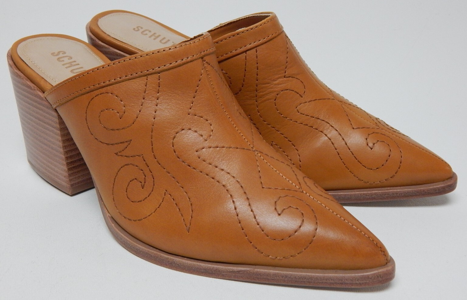 Schutz Zarly Size 9 M (B) Women’s Leather Pointed Toe Heeled Mules Golden Ochre