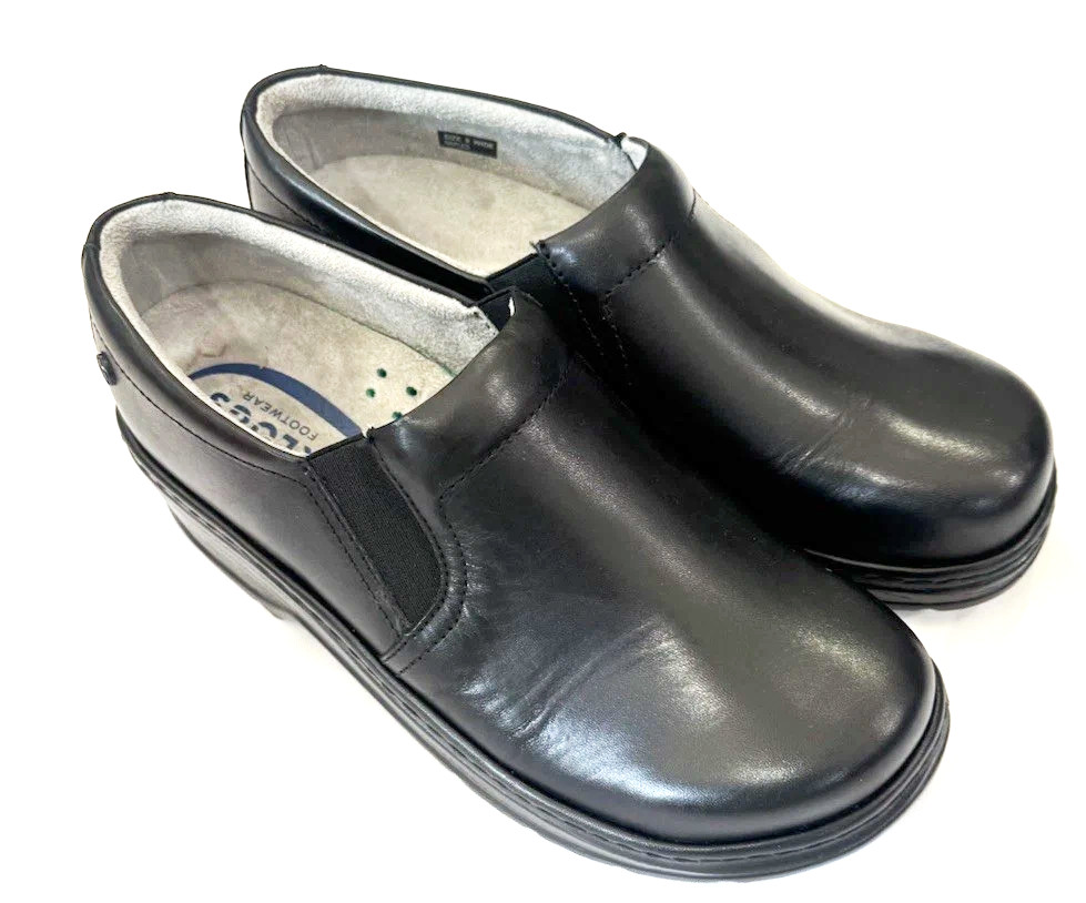 Klogs Naples Womens Black Leather Slip Resistant Nursing Clogs Shoes Size 8.5 Wi