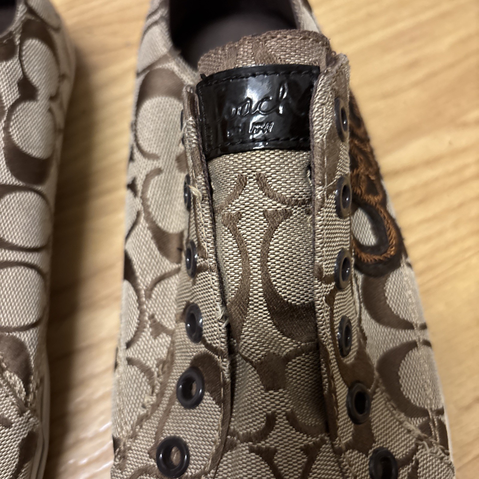 Coach Keeley Khaki Signature C Logo Sneakers Slip On Shoes Embroidered Women 8.5