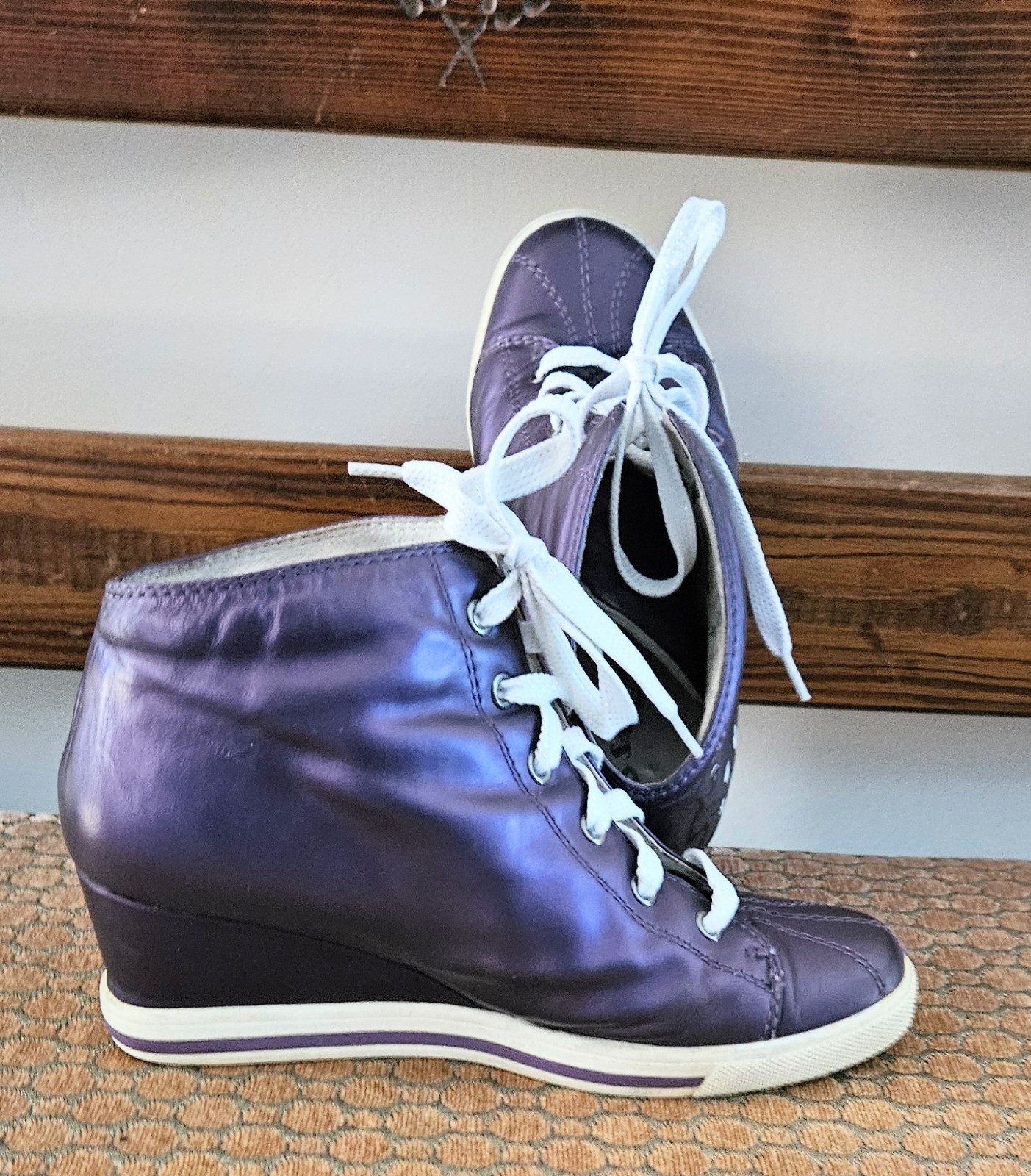 Woman’s Junior Purple Girl Print Wedge Tennis Shoes, Size 6 (9 Inches) 1.5 UK