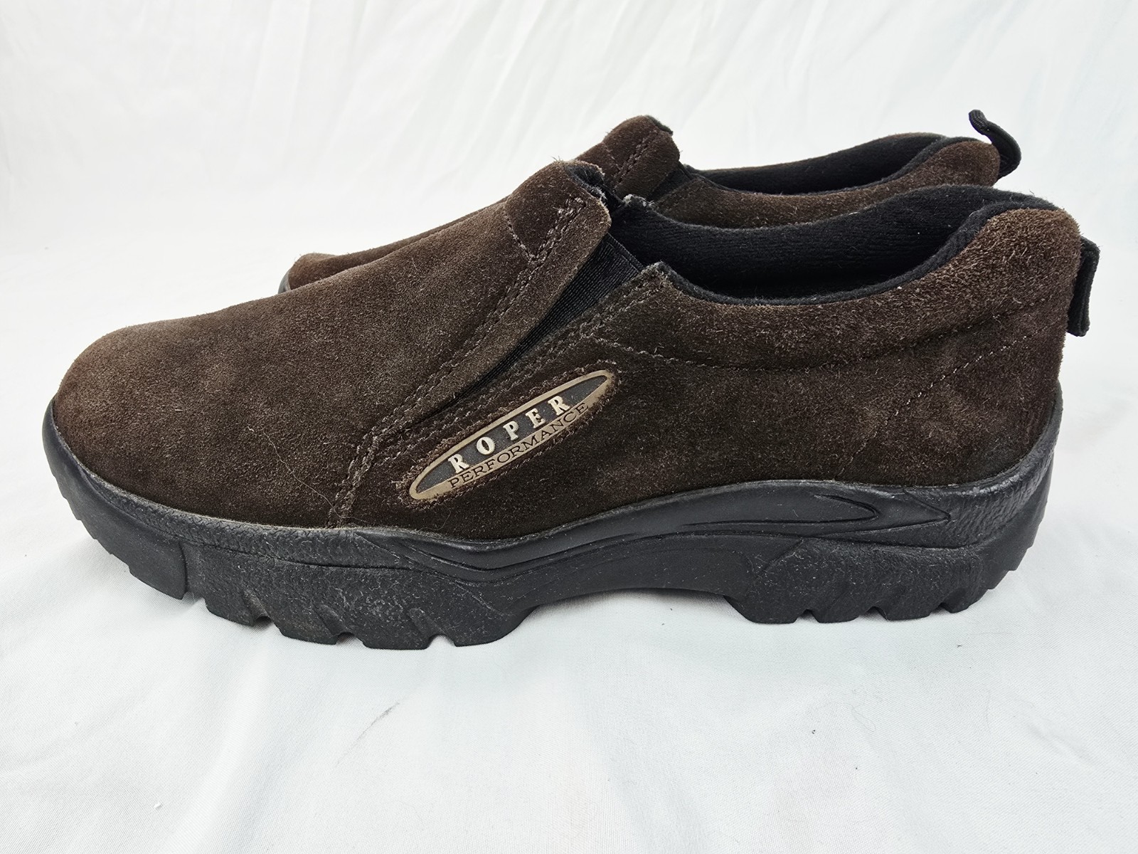 Roper Performance Womens 8.5 Brown Leather Western Slip On Shoes