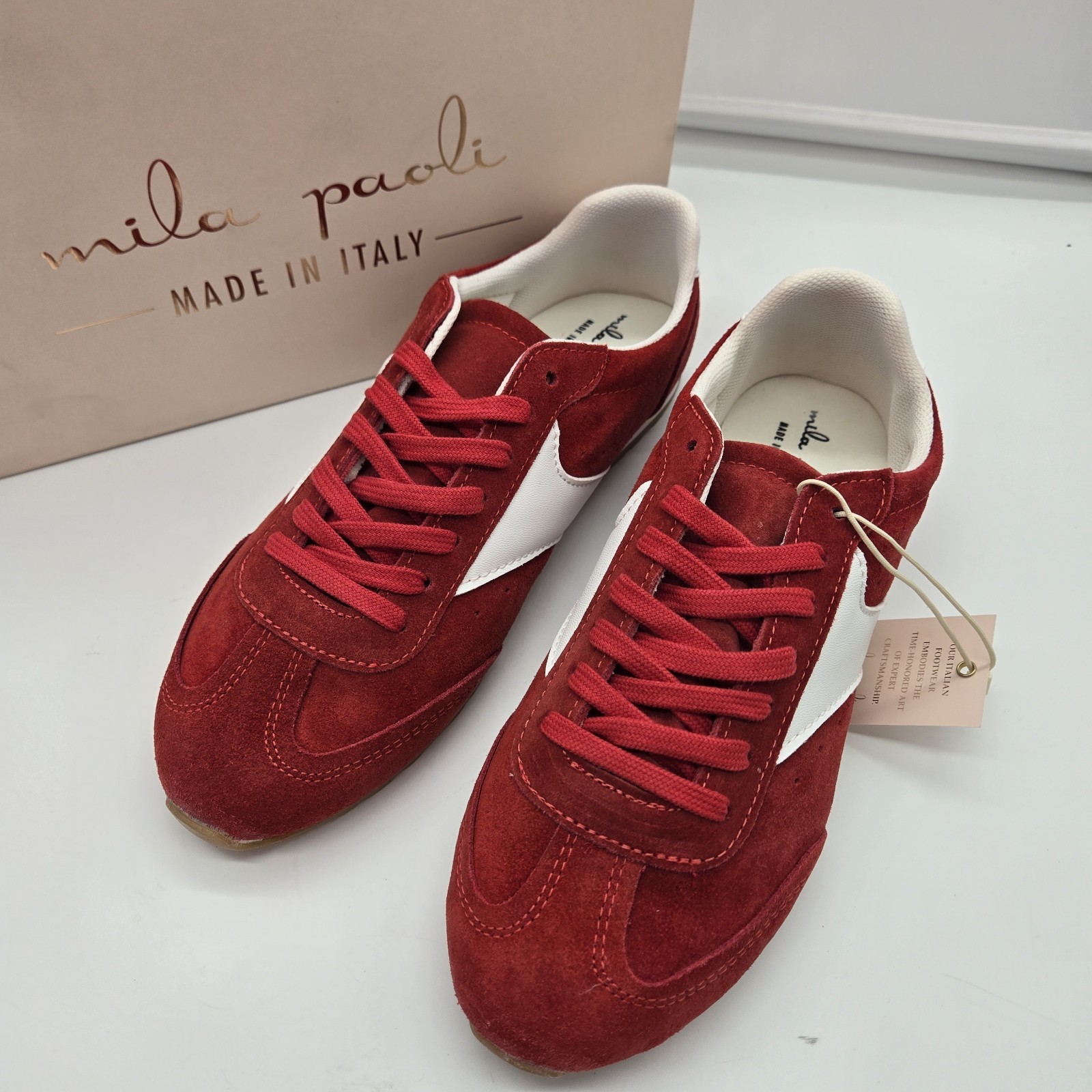 Mila Paoli Womens Leather Red/White Low Top Sneakers Sz 9 Y2K Skater Retro Stree