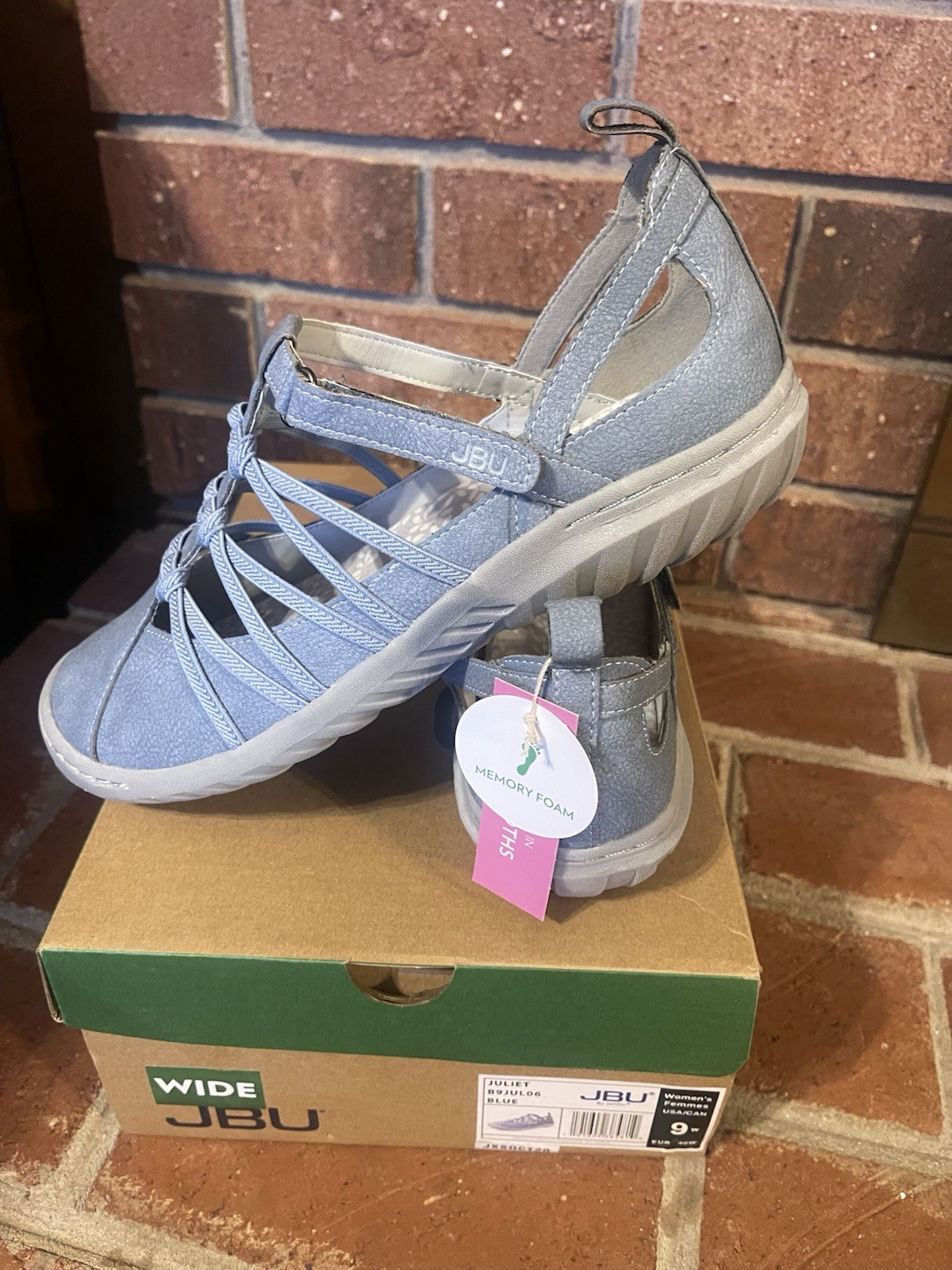 JBU Jambu Juliet Walking Shoes Memory Foam, Blue, Vegan Leather, Size 9W