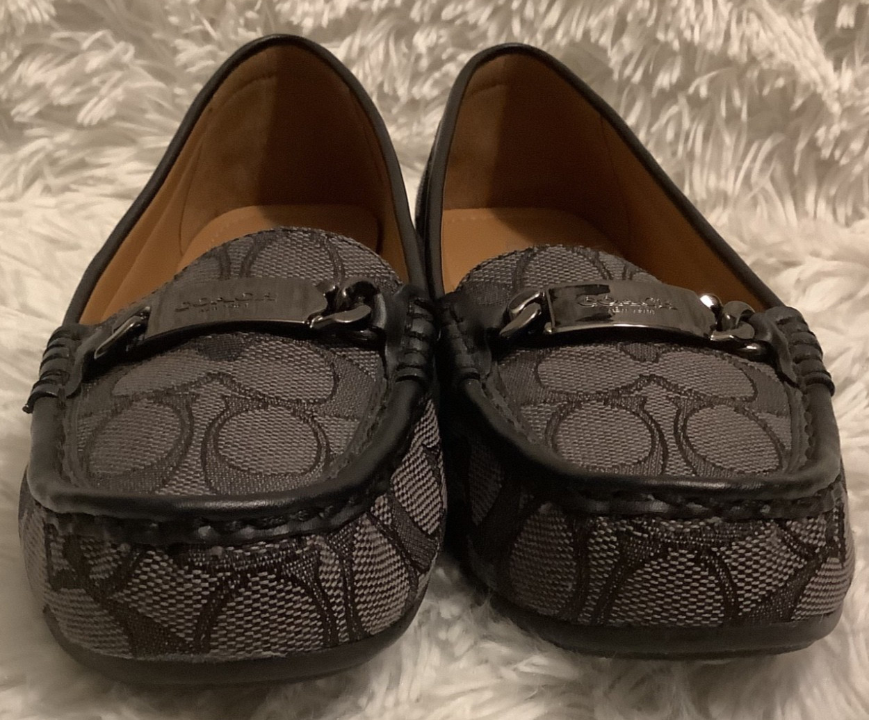 NEW COACH OUTLINE SIGNATURE C JACQUARD Driver Loafers BLACK SMOKE SIZE 36