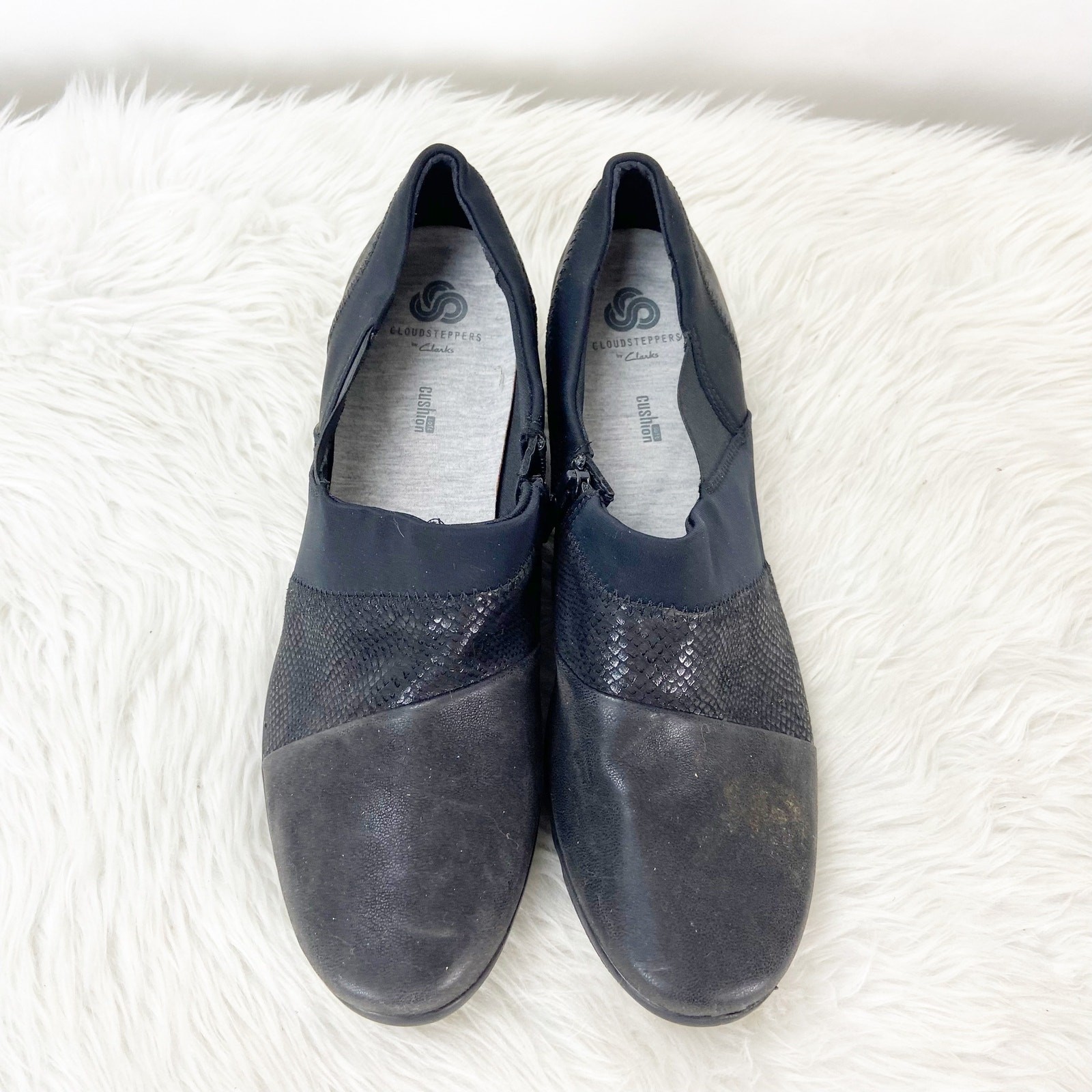 Clarks Cloudsteppers 10 W Wide Womens Black Suede Textile Comfort Shoes