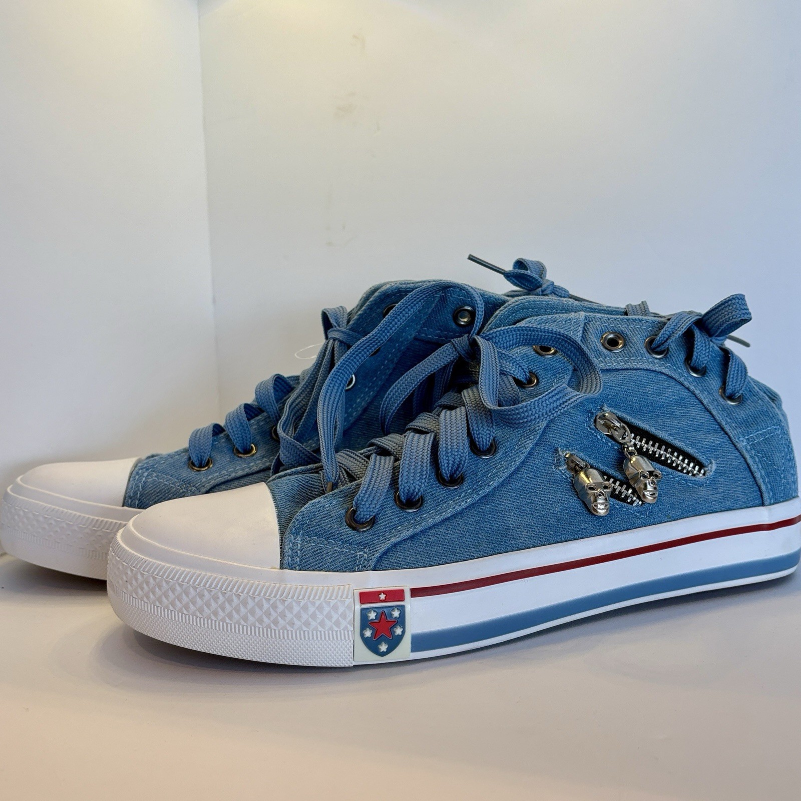 Denim High Top Canvas Shoes Skull Head