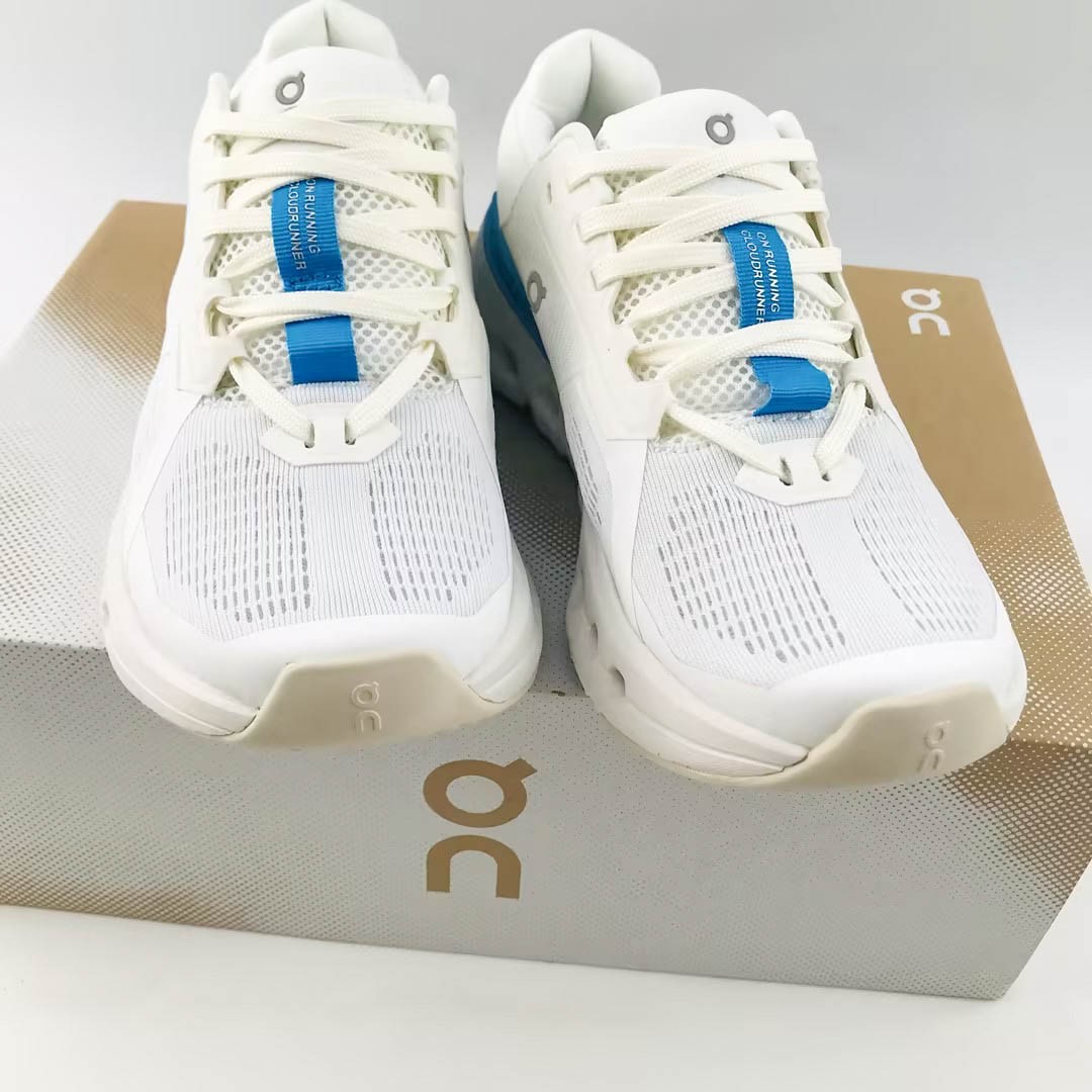 ON Cloudrunner 2 White/Blue Women’s Super Foam 360° Comfort Running Sneakers