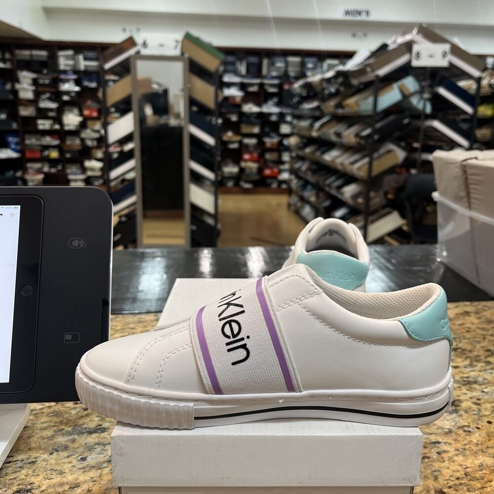 Calvin Klein Womens Clairen White Purple Casual and Fashion Sneakers Size 6.5M