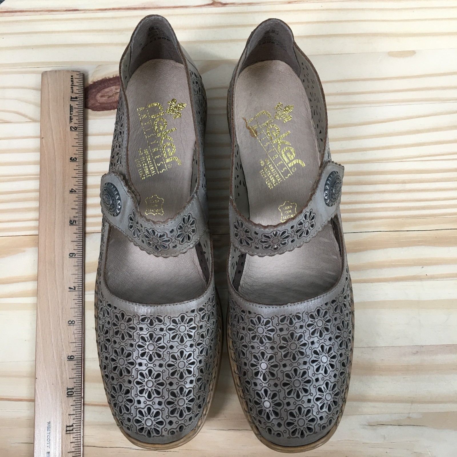 Rieker Shoes Womens 10 Mary Jane Laser Cut Casual Comfort Low Top Flats Gray NEW