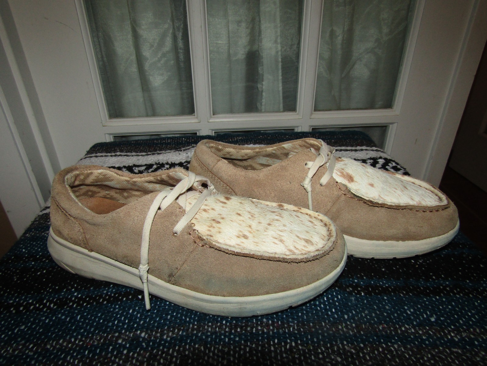 Ariat Hilo Shoes Suede Leather Spotted Hair Cowhide Moccasin Slip On Womens 7 B