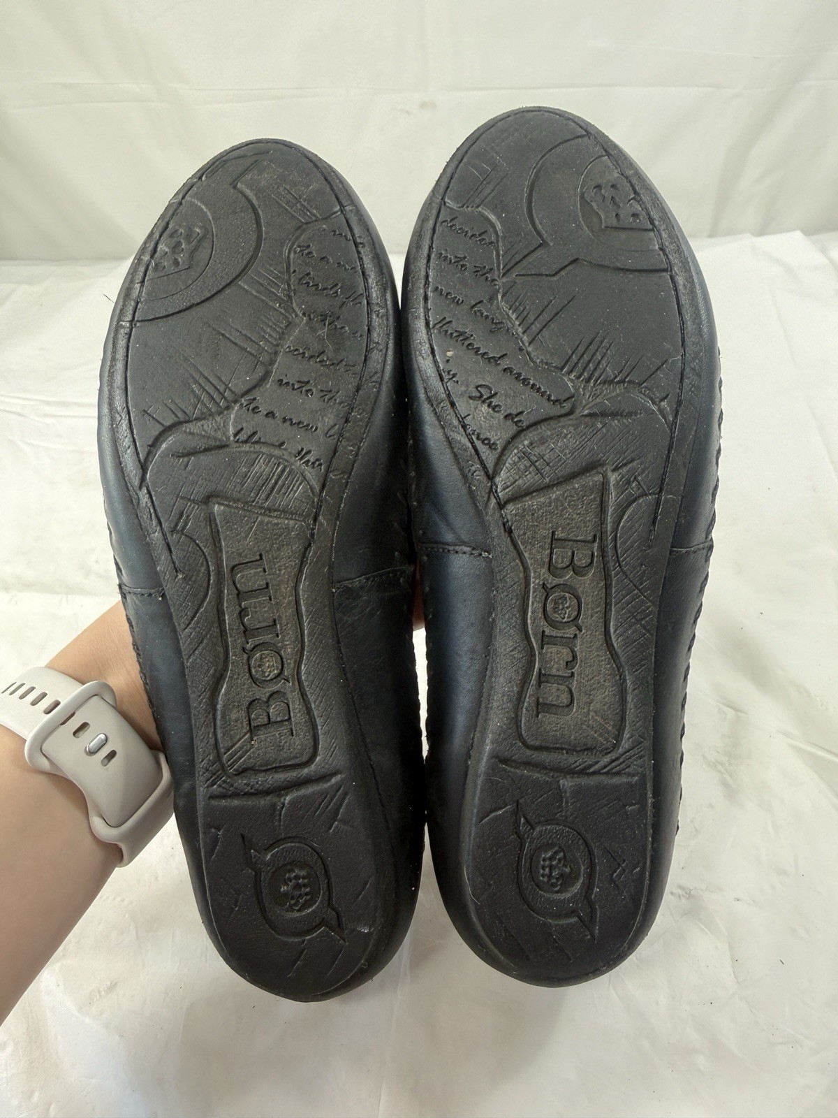 Born size 7.5 Black Leather ballet flats made in Mexico Artesian