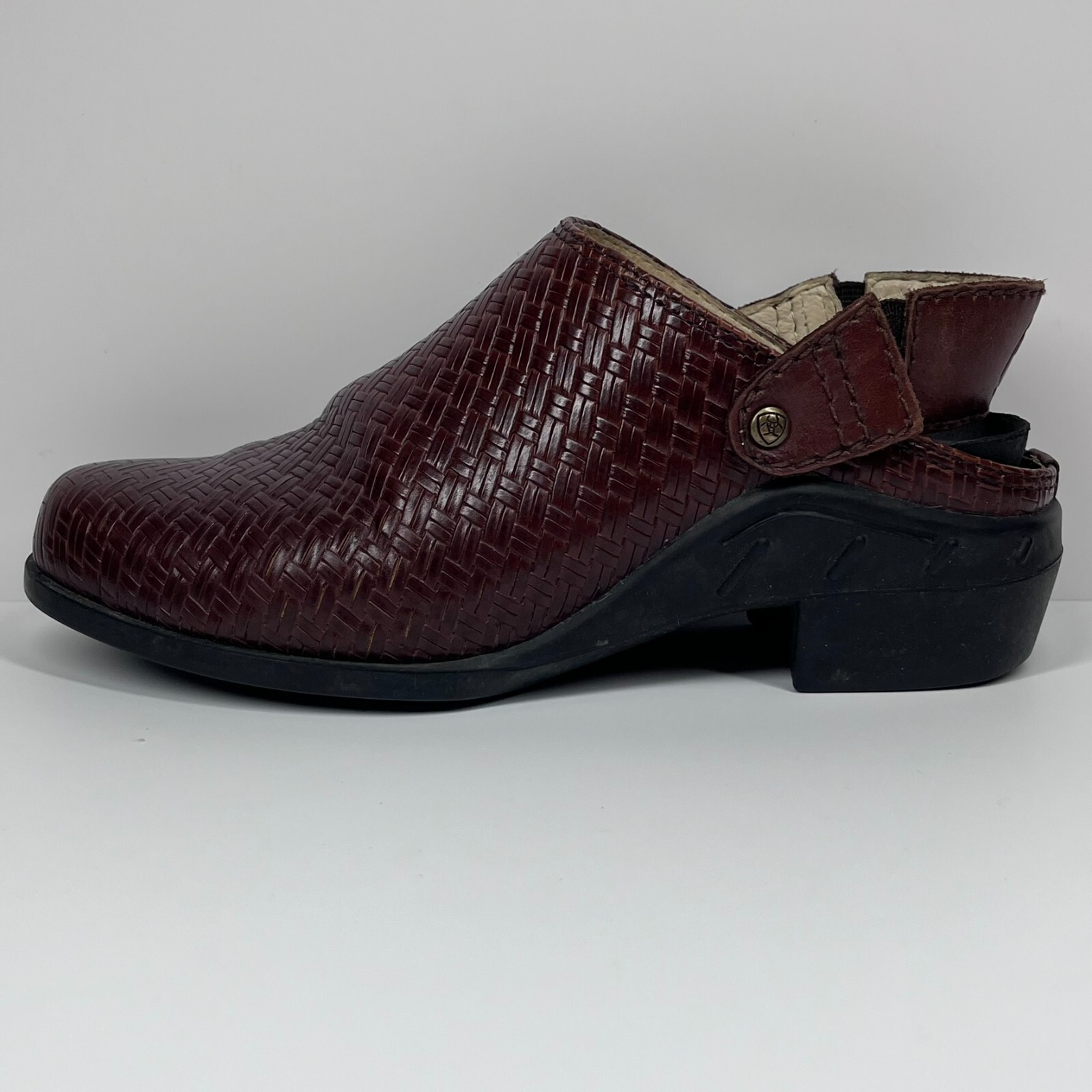Ariat Woven Brown Leather Slides Mules Strap Women’s 5.5B 94024 Cowgirl Western