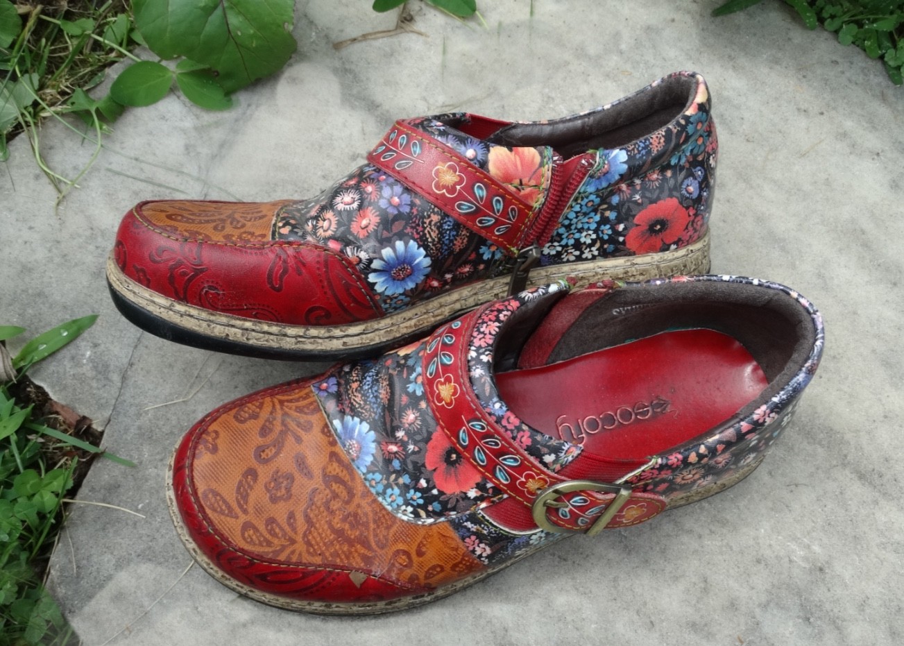 Socofy Women’s Shoe Artsy US 6.5 EU 37 Red & multi Slip on comfy