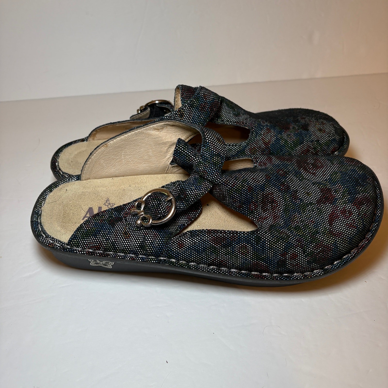 Alegria Debra Floral Comfort Shoes Black Floral Dotted Pattern Bow 40 9 Mules