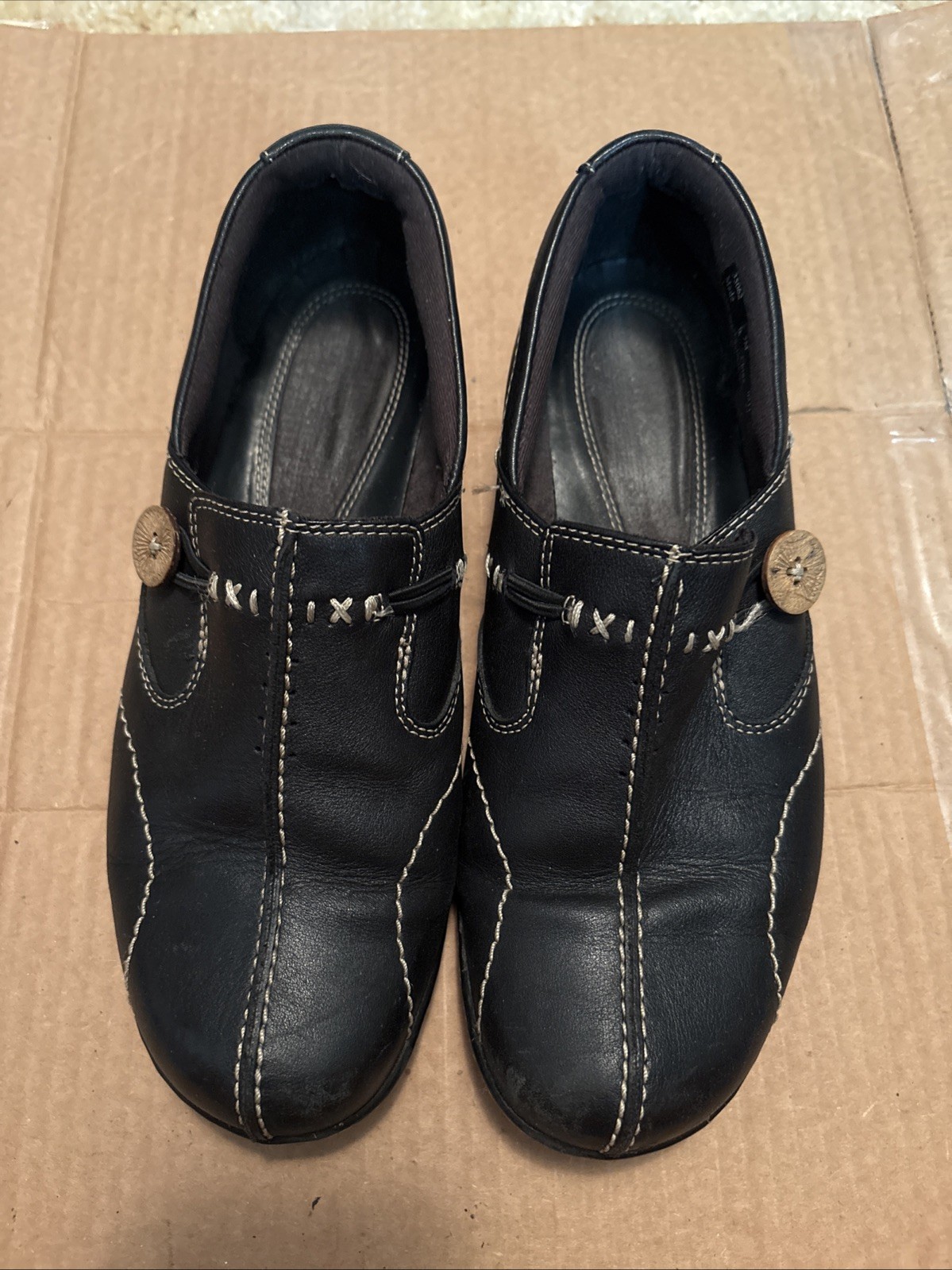 Clarks Un Loop Women Slip On Shoes Black Leather Comfort Size 6.5