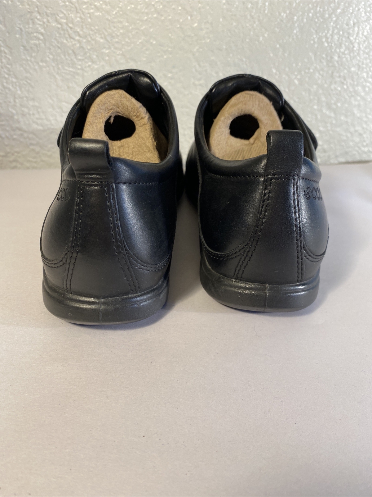 Ecco Shoes Womens Sz 38 Monk Strap Loafer Oxford Black Leather Hook Loop 13333
