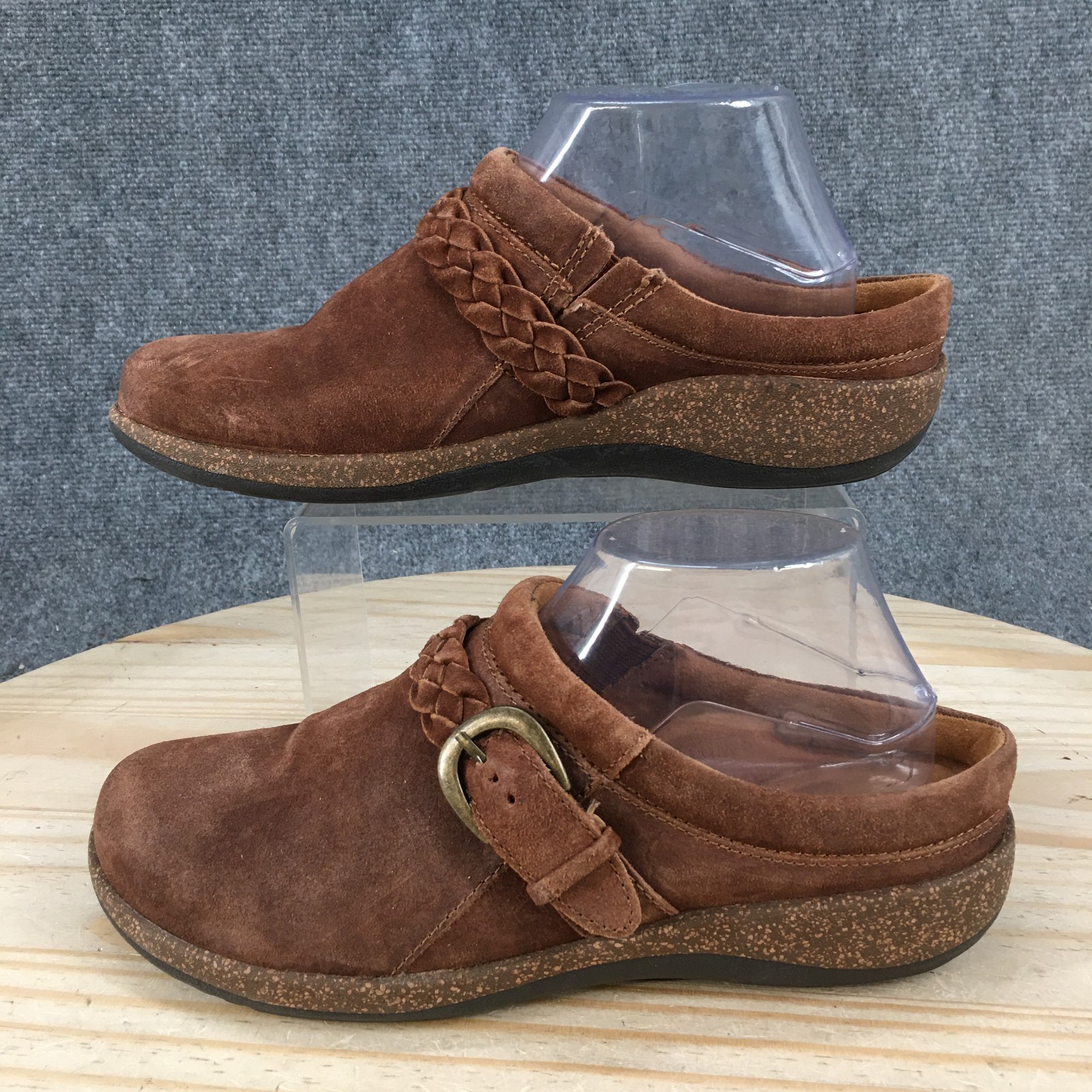 Aetrex Libby Shoes Womens 9-9.5 Casual Slip On Comfort Mule Clogs Brown Leather