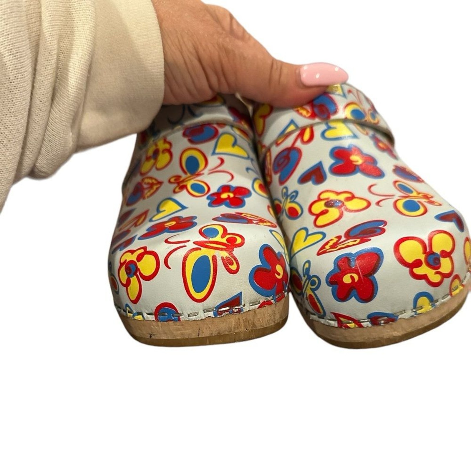 SANITA FLORAL HEARTS BUTTERFLY OPEN BACK WHIMSICAL CLOGS MULES
