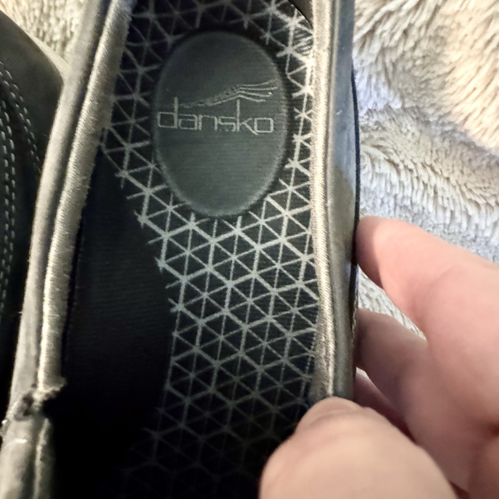 Dansko Patti Shoe Women 39 8.5-9 Gray Blue Nubuck Slip On Vibram Waterproof Clog