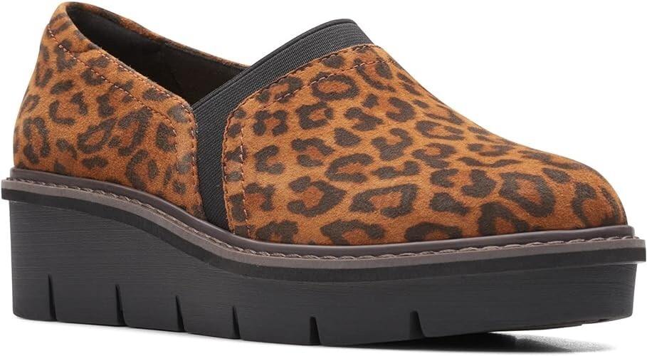 Clarks Womens 10 N Airabell Mid Leopard Print Wedges Leather Closed Toe NEW