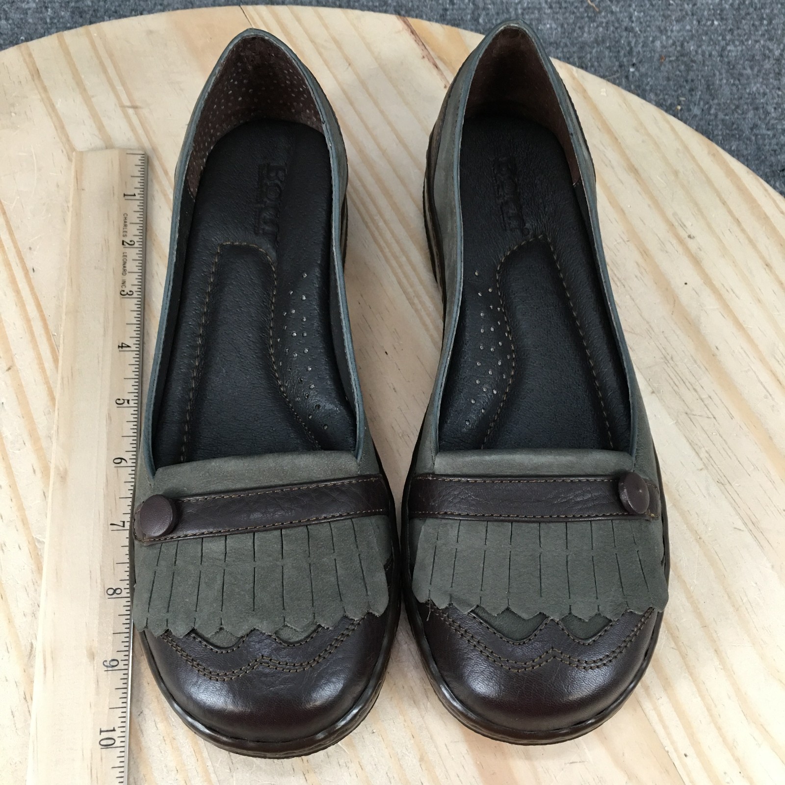 Børn Kiltie Fringe Loafer Shoes Womens 8 M Button Low Casual Leather Brown NEW