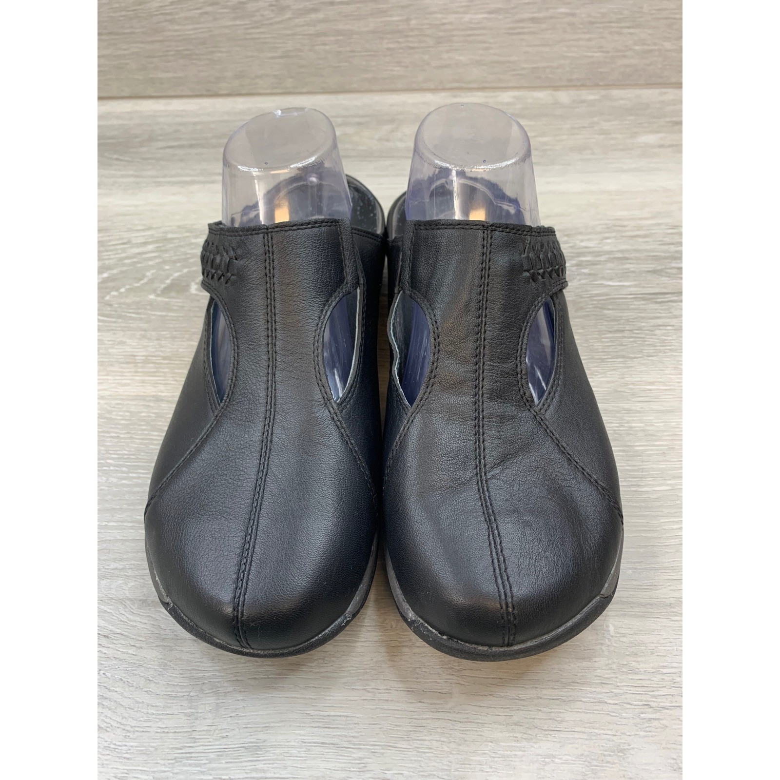 Propet Women’s Black Leather Comfort Mules Slip On Shoes 9 M Braided Strap