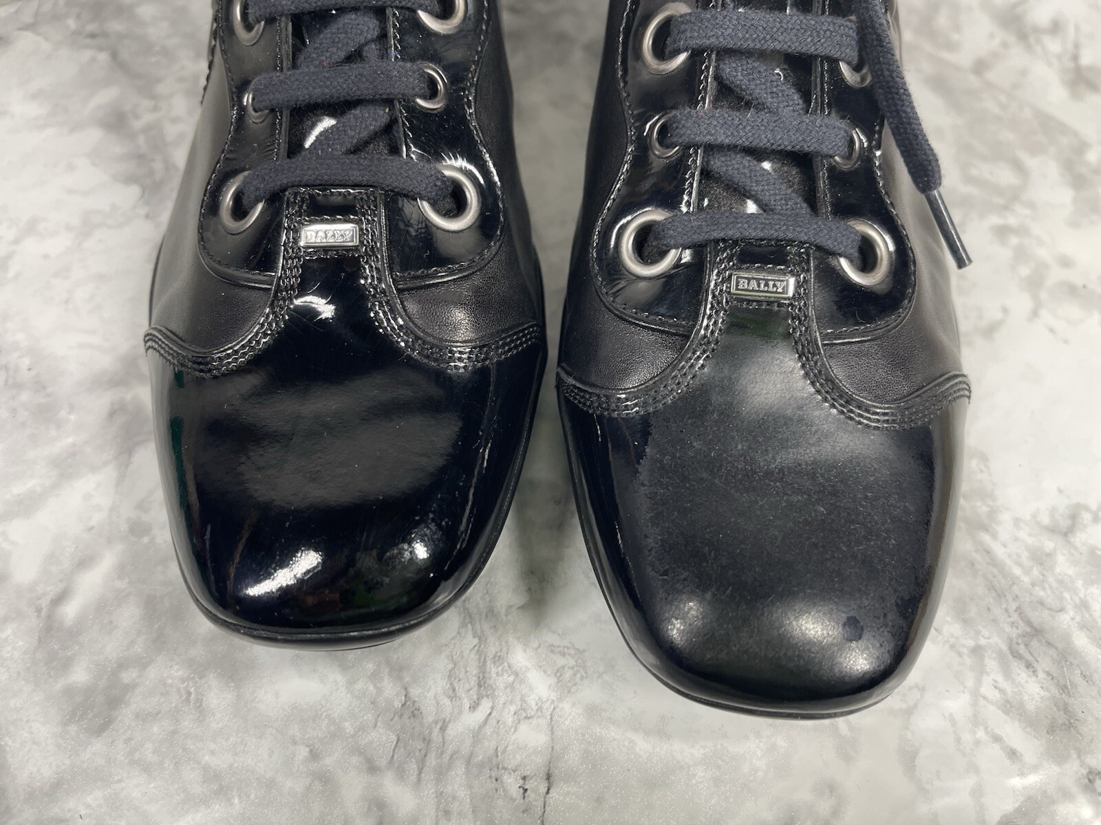 Bally Kayak Sneakers Women 38 / 7.5M Shoes Black Patent Leather Switzerland Made