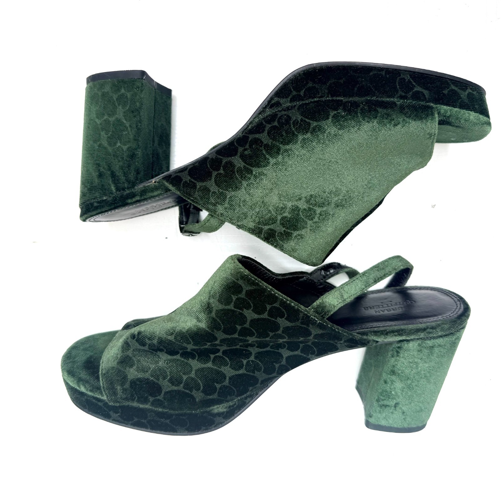 URBAN OUTFITTERS Velvet Hearts Peep Toe Boho Hippie Platform Mule Heels 40 10