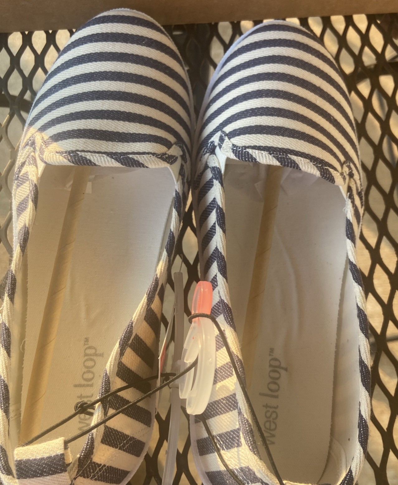 West Loop Navy White Canvas Stripe Small 5/6 Women’s Slip On Memory Foam Shoes
