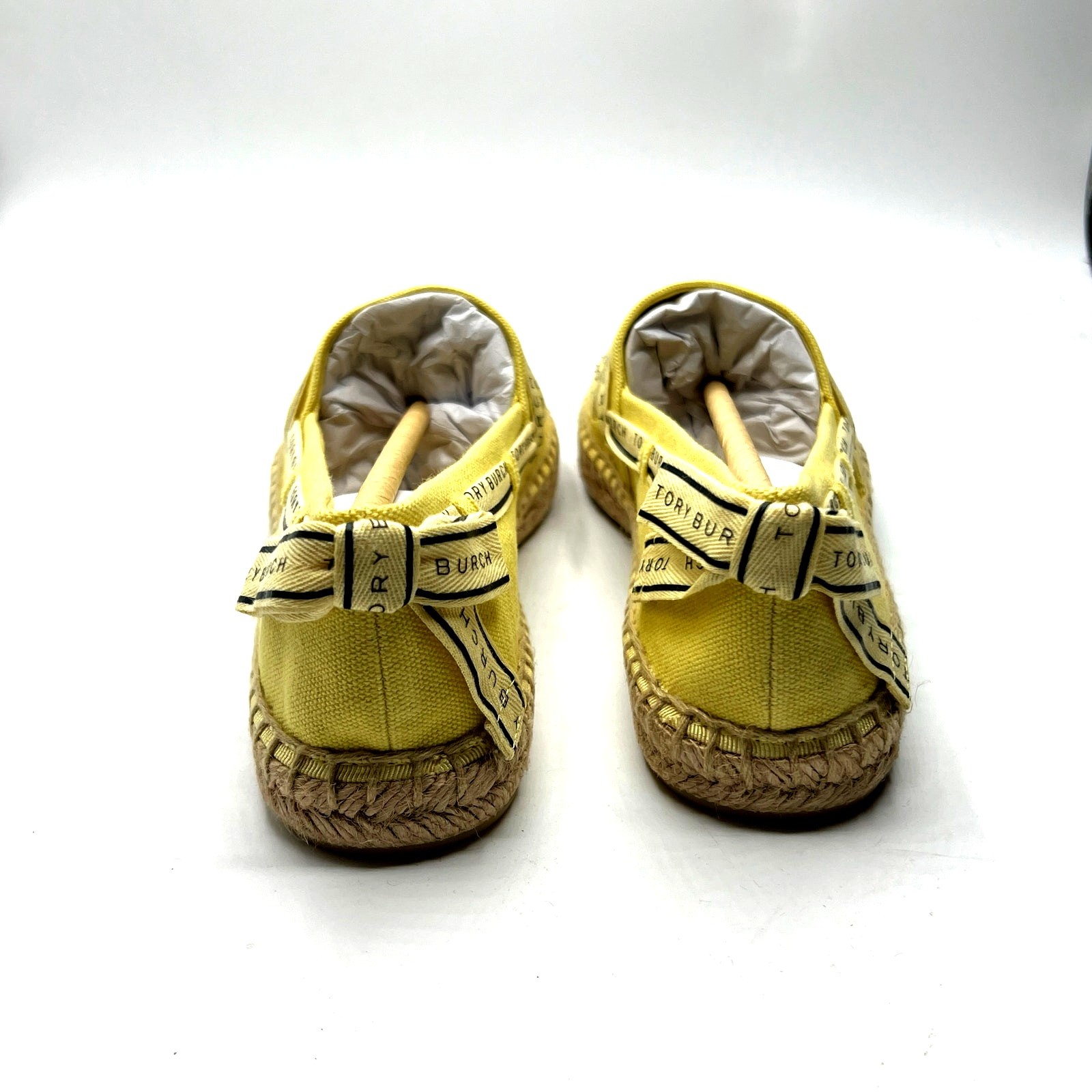Tory Burch Tory Ribbon Espadrille Blonde Straw Dark Seaweed Yellow Size 7 NEW