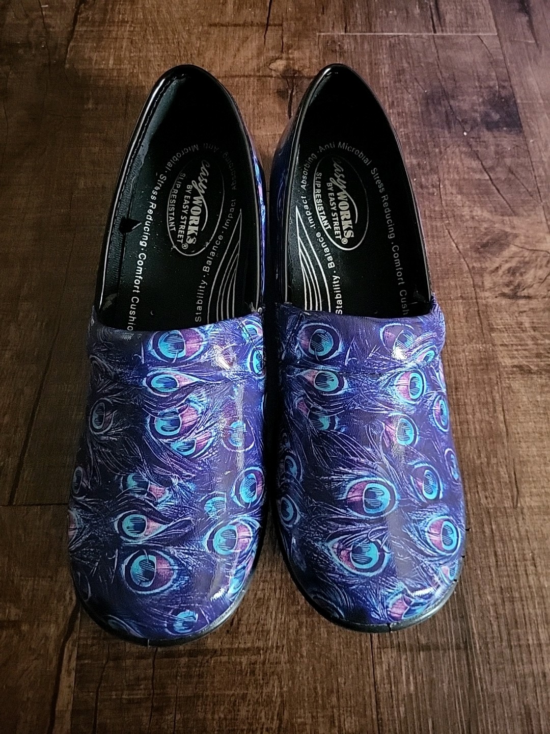 Easy Works, Laurie Clogs Blue Purple Peacock Slip Resistant Work Shoe Sz 11 New