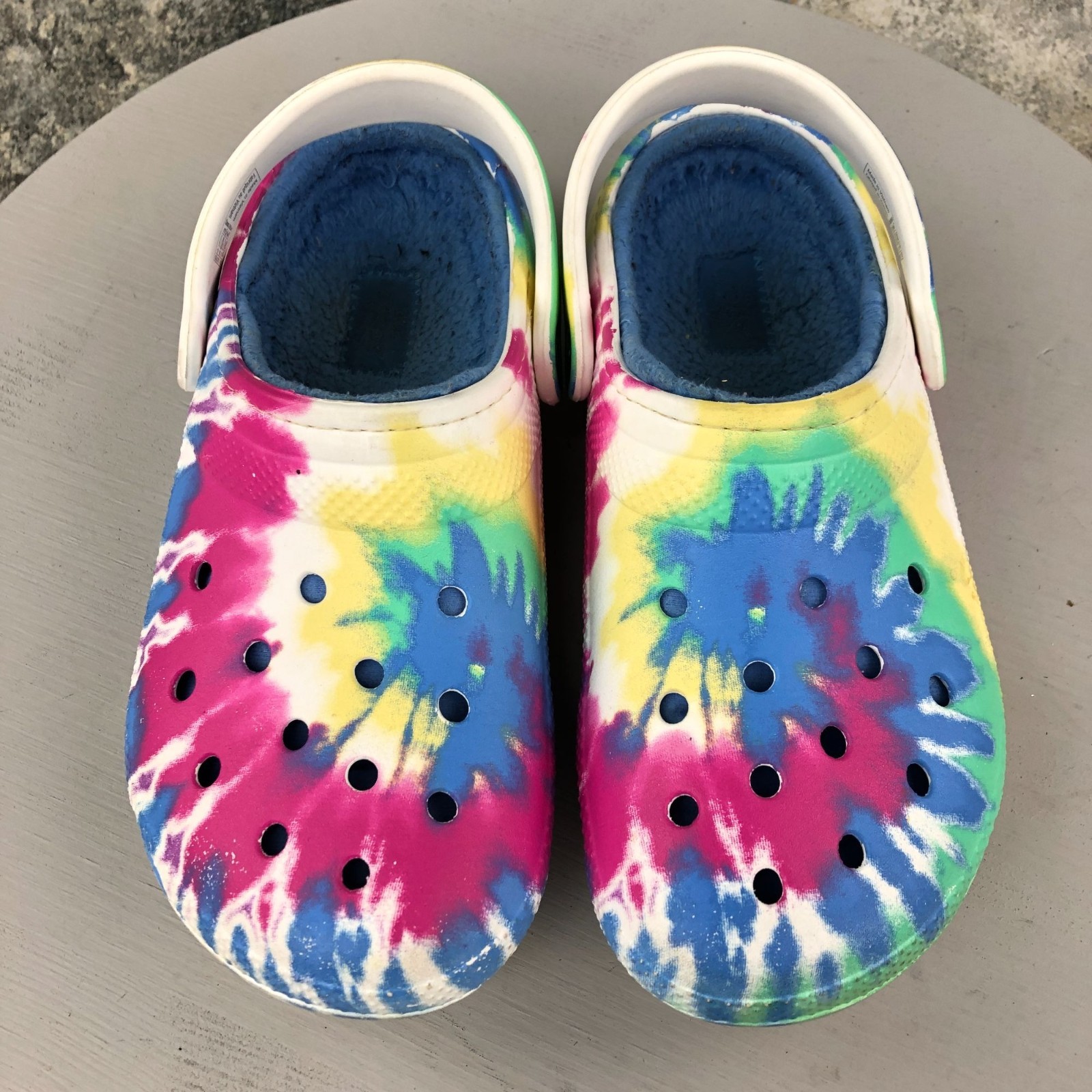 Crocs Unisex Size 5M 7W Classic Lined Tie Dye White Multi Slip On Clogs