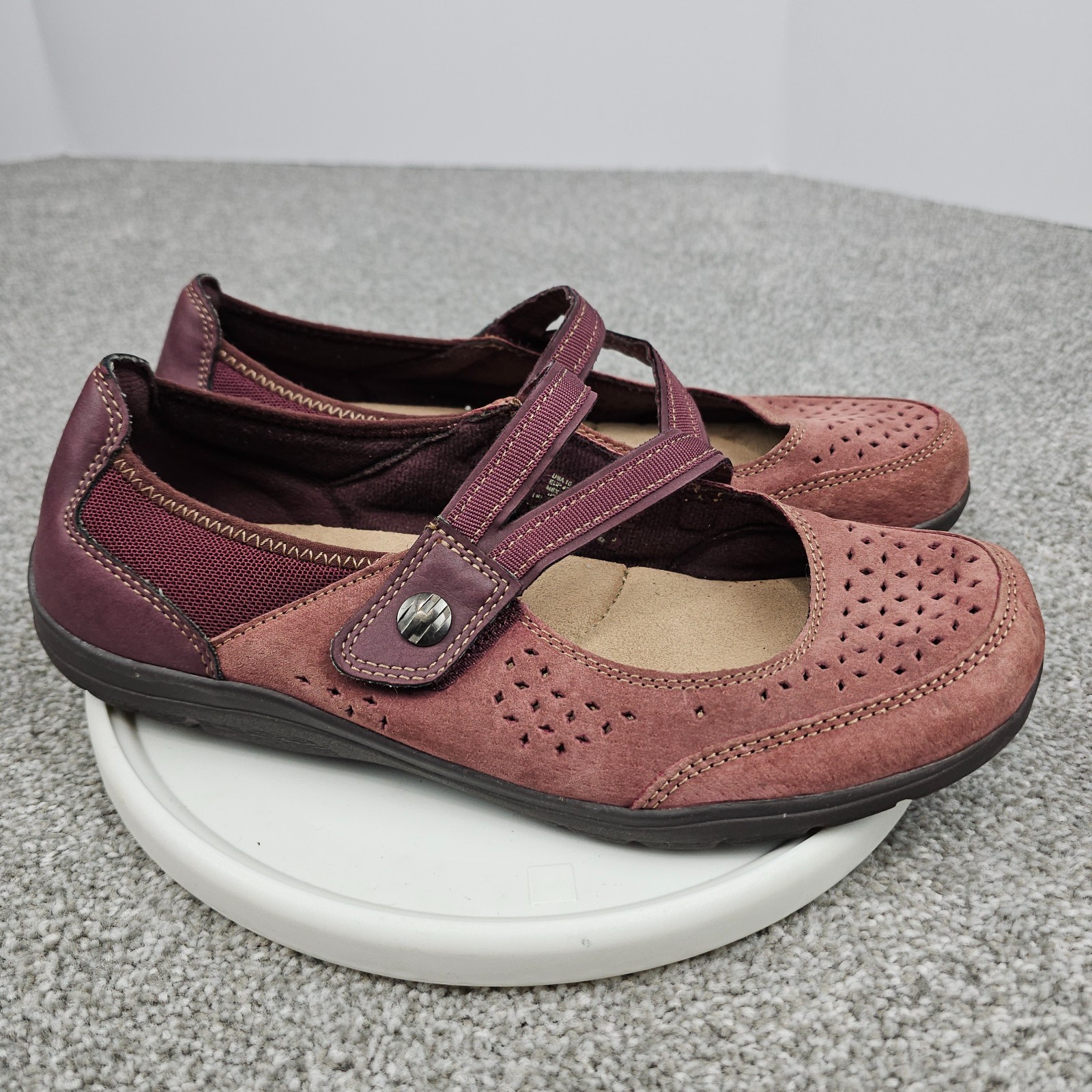 Earth Spirt Shoe Womens 10 Burgundy Nubuck Mary Jane Flat Boho Mom Comfort