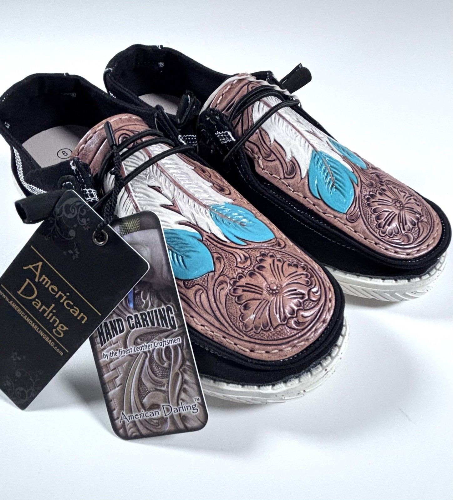 American Darling NWT Western Tooled Leather Slip On Shoes Womens 8 Turquoise