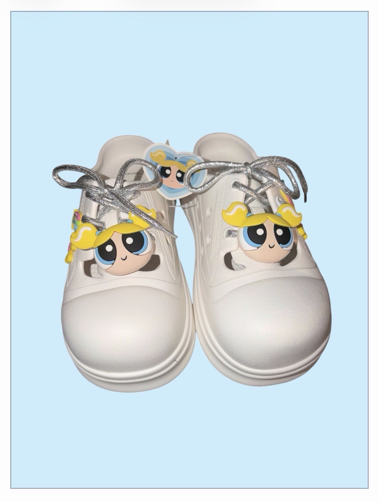 White Women’s Slip-On Clogs with Bubbles of Powerpuff Girls Size Large 39-40