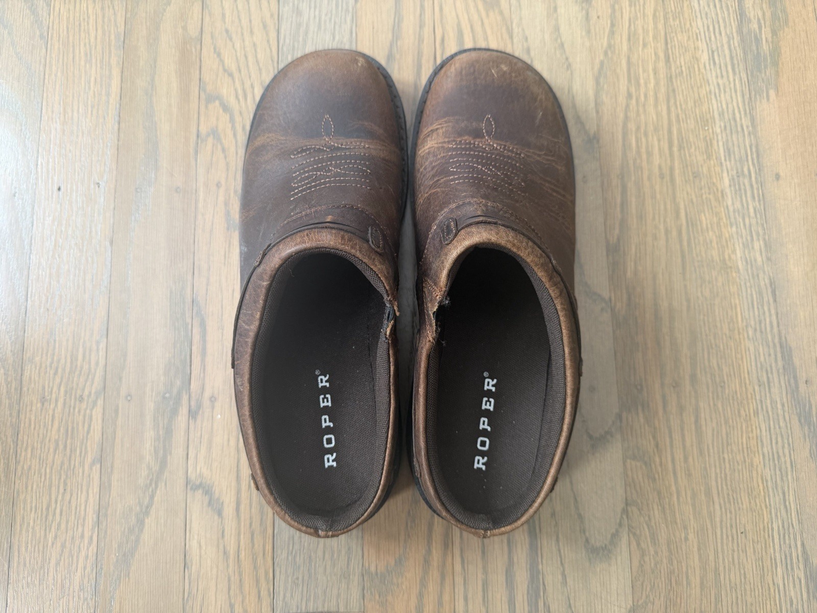 Roper Womens Size 8.5 Brown Leather Slip On Casual Western Cowboy Mule Shoes