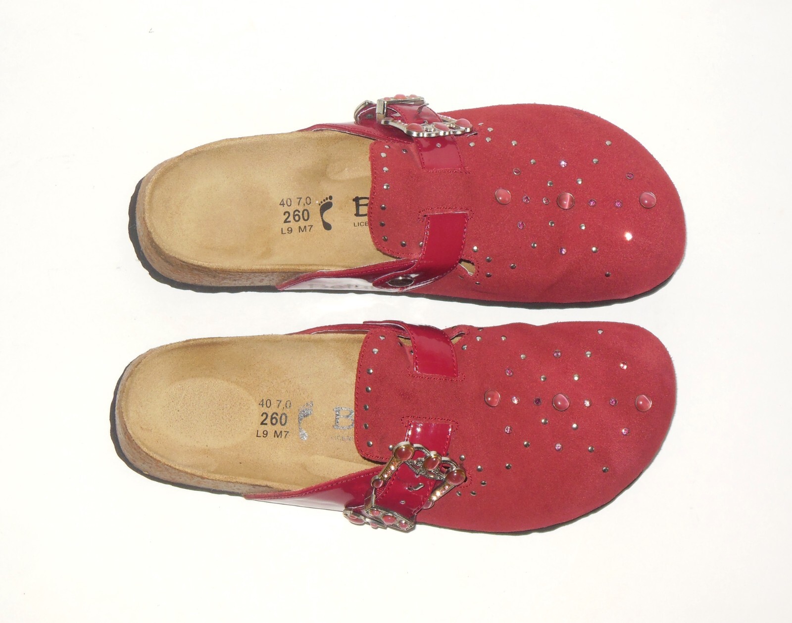 Birkenstock Betula ROCKO Suede Mules sz 40 L 9 M7 Cranberry Studded Clogs w Box