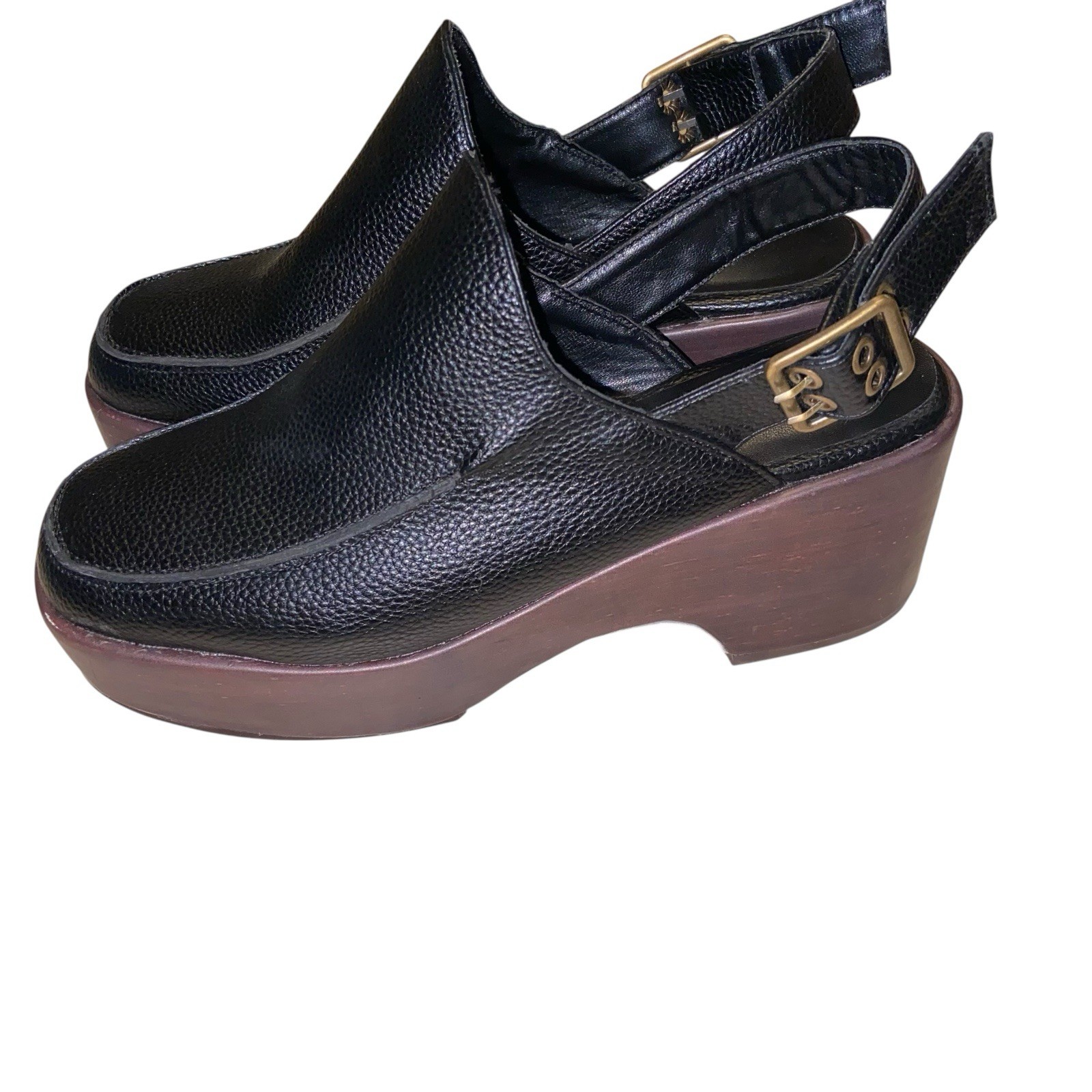 FSJ Clogs Womens Size 8 Platform Slingback Shoes Buckle Funny She Jill Black