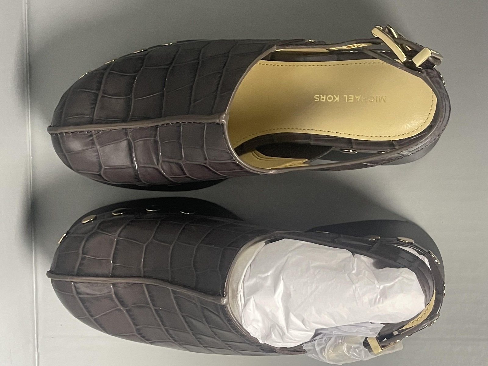 Michael Kors Esra Clog Shoes Womens Size 5 Brown Leather Studded Platform Clogs