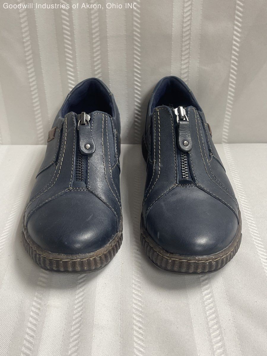 Clarks Magnolia Zip Navy Blue Leather Comfort Loafers Women’s Size 6.5