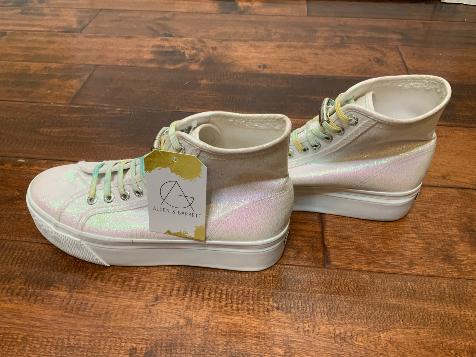 Superga White Sparkling High Top Lace-Up Platform Sneakers, Size 8 | 39.5