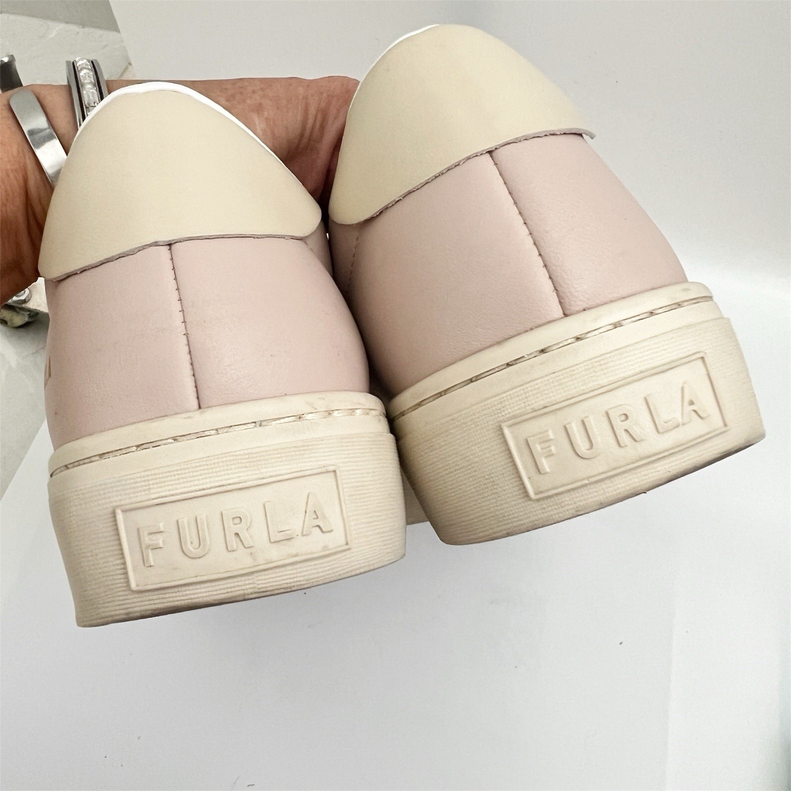FURLA JOY sneakers 100% Leather Shoes Talco Pink Cream Size 10.5 US – EU 41