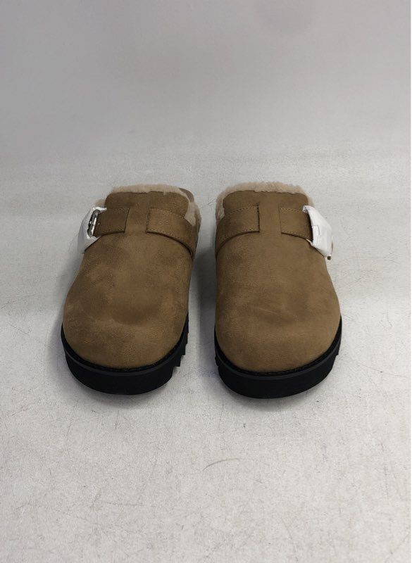 Princess Polly Tan Faux Fur Lined Platform Buckle Clogs Mules Women’s Size 7