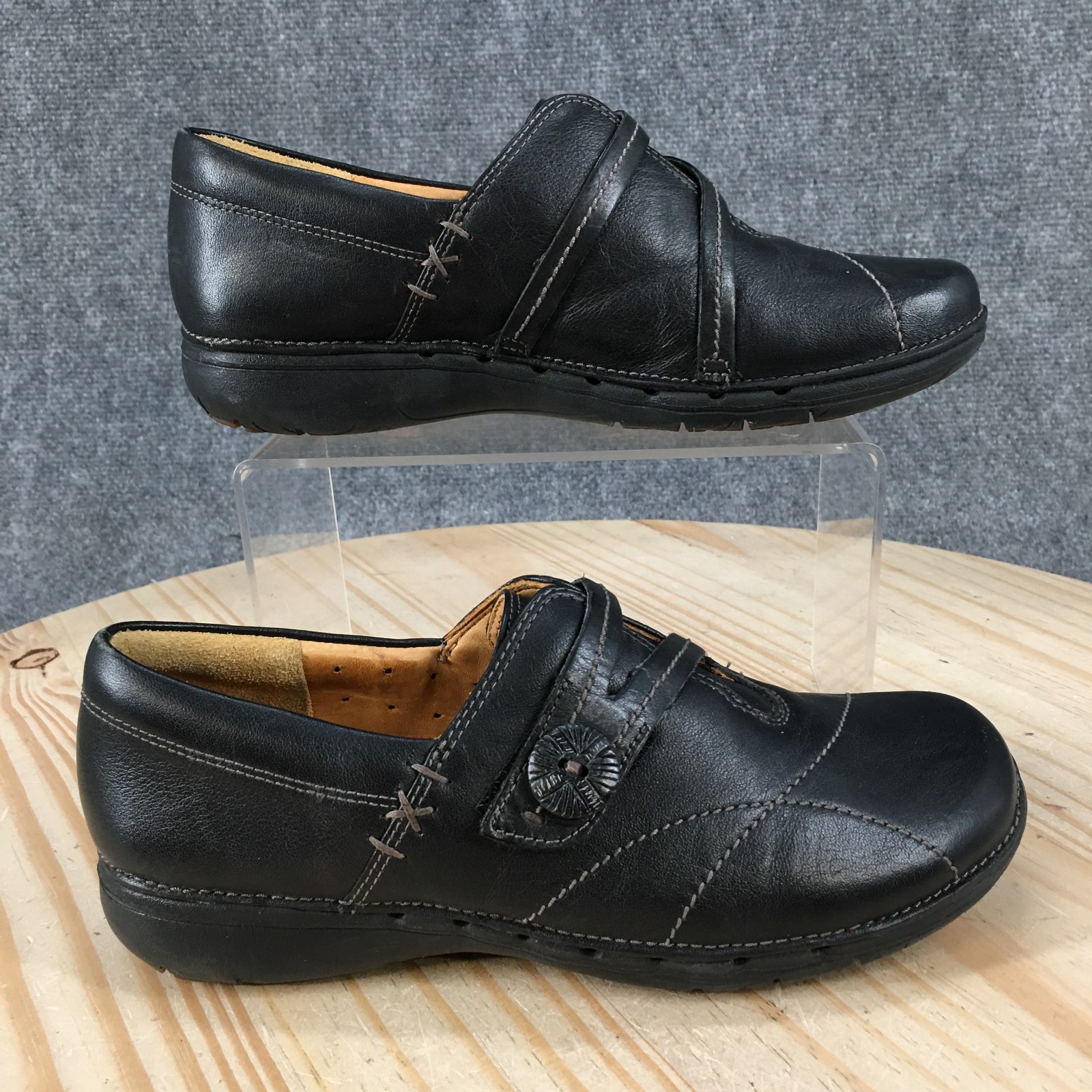 Clarks Un Loop Shoes Womens 5 Slip On Casual Comfort Low Top Flats Leather Black