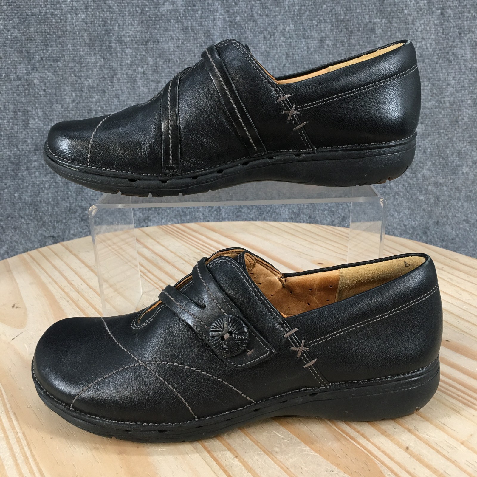 Clarks Un Loop Shoes Womens 5 Slip On Casual Comfort Low Top Flats Leather Black