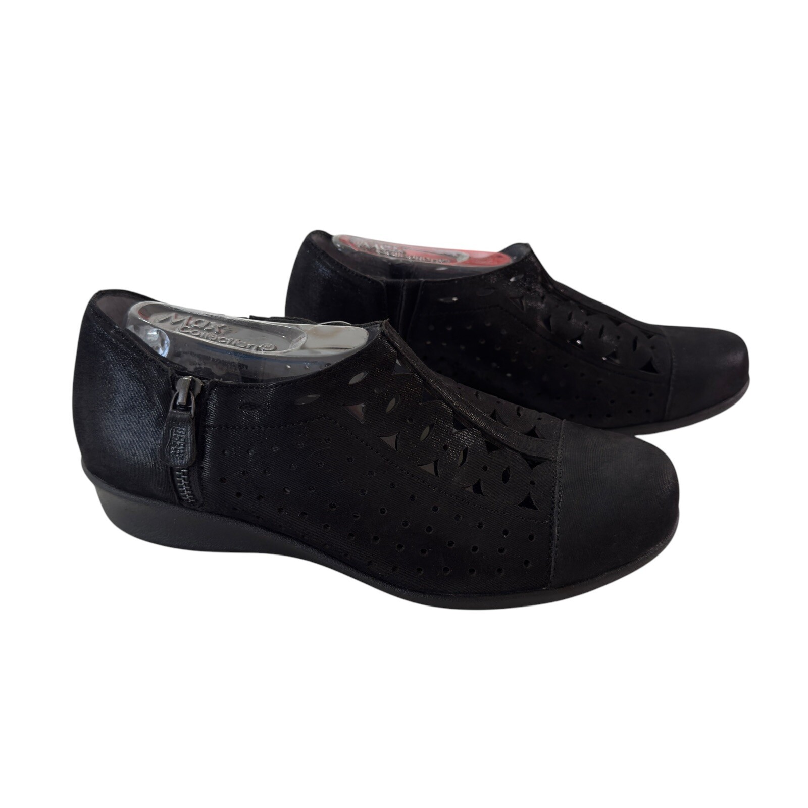 NEW Drew Metro Black Leather Laser Cut Womens 10W Orthopedic Wedge Shoes