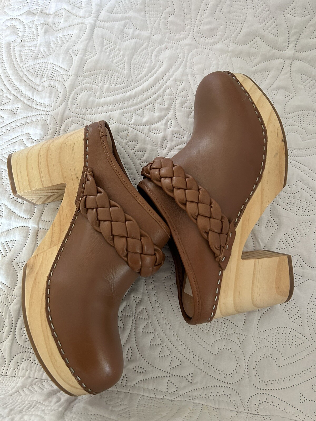 Dolce Vita Hila Braided Mule Clog Heel Saddle Leather Brown Women’s Size 9.5