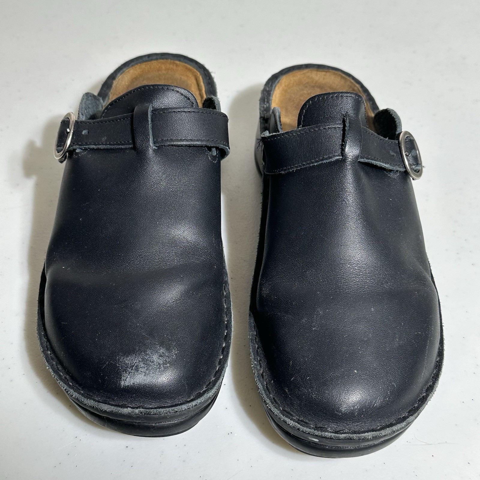 Naot ‘Aster’ Clogs – Black Leather, Adjustable Strap, Buckle Women’s US Size 8.5