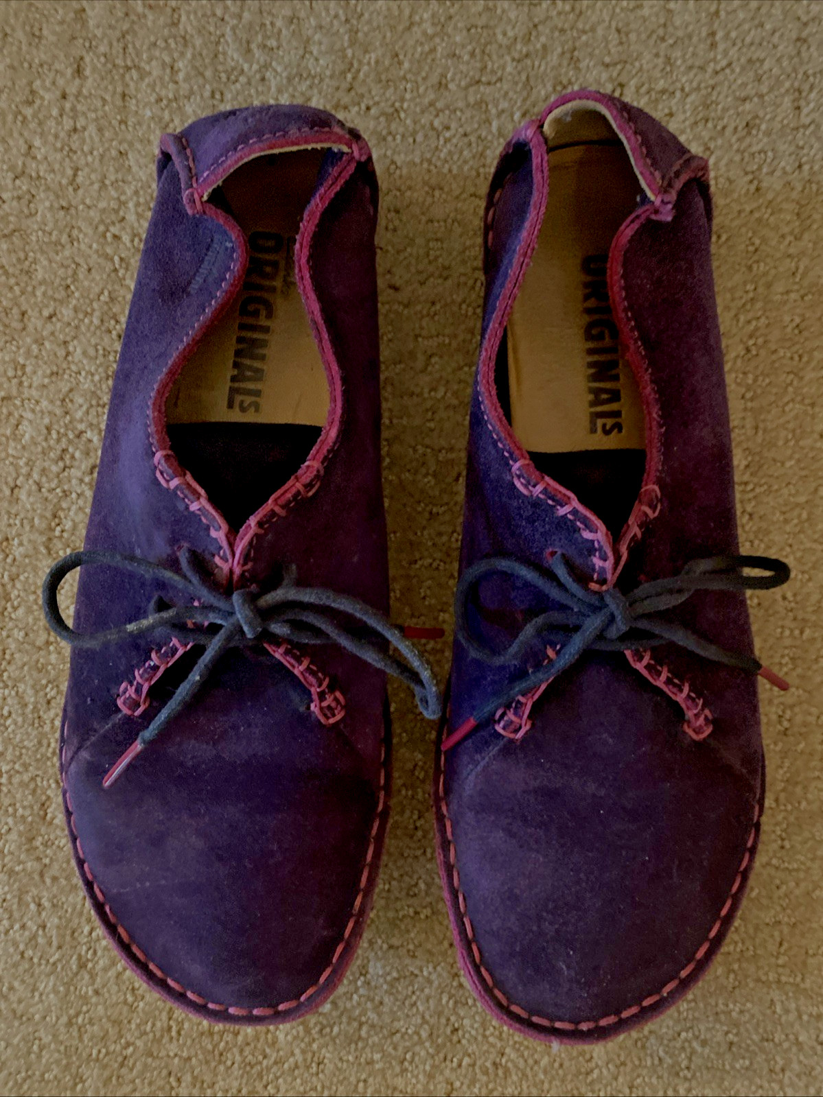 Clarks Faraway Field Shoes Sz 9.5 Purple Suede Lace-Up Casual Crepe Sole